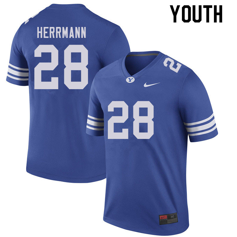 Youth #28 Chase Herrmann BYU Cougars College Football Jerseys Sale-Royal - Click Image to Close